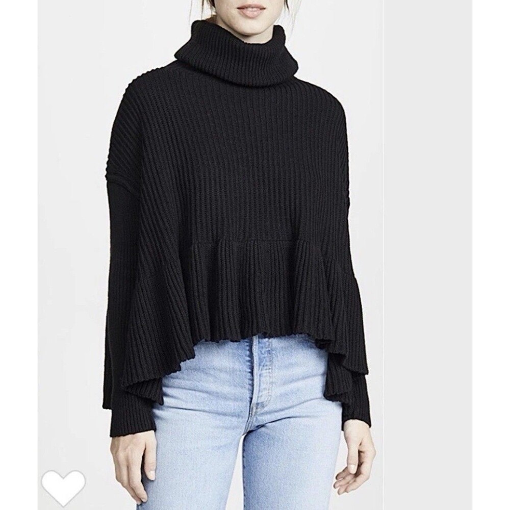 Free People Layer Cake Trapeze Turtleneck Oversize Sweater Black SZ M